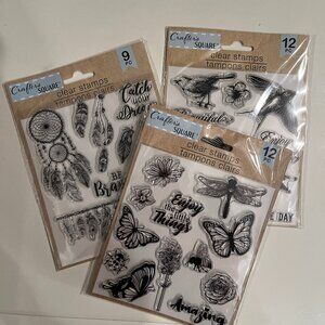 Clear Stamps Set of 3-  Be Brave Butterflies Birds by Crafter's Square  (NEW)(h)